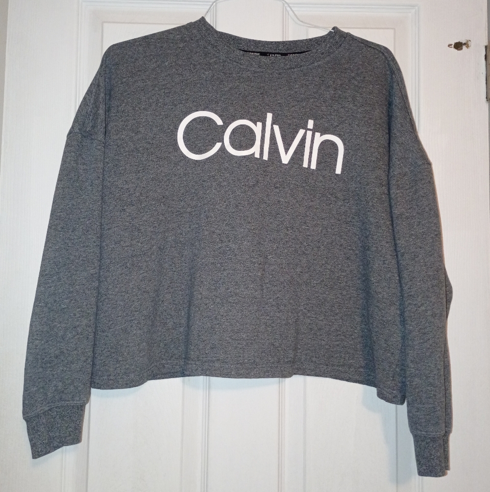 Calvin Klein Women's Gray Cropped Crewneck Size Large